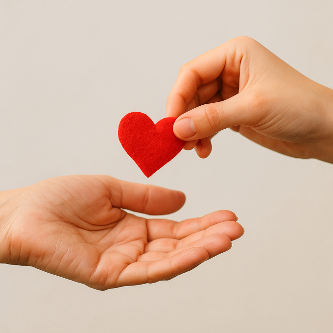 Lascito solidale mani che si passano un cuore simbolo di eredità benefica